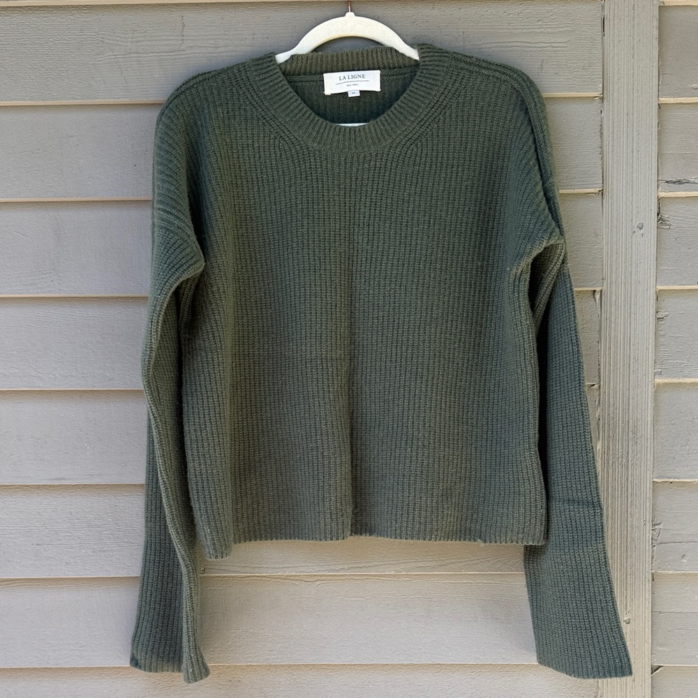 La Ligne Olive Green Ribbed Crewneck Sweater